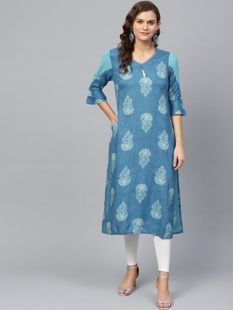 

Shree Women Blue Printed Straight Kurta