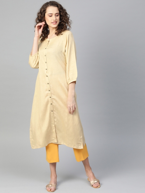 

Shree Women Cream-Coloured Solid A-Line Kurta