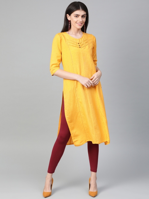 

Shree Women Yellow Solid Straight Kurta