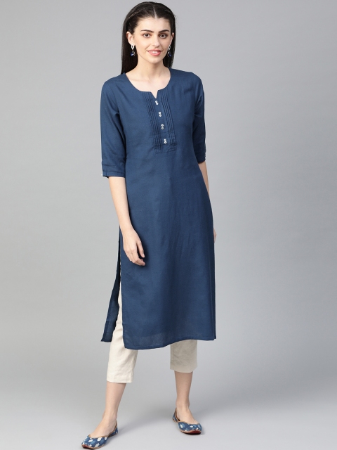 

Shree Women Navy Blue Solid Straight Kurta