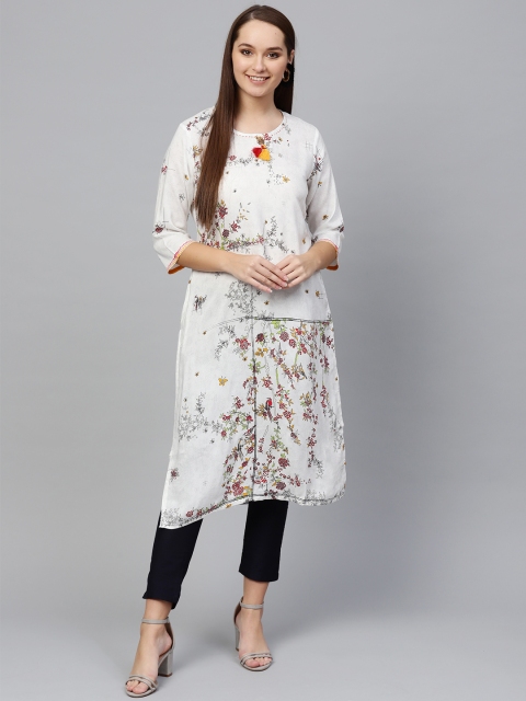 

Shree Women White & Red Floral Printed Straight Kurta