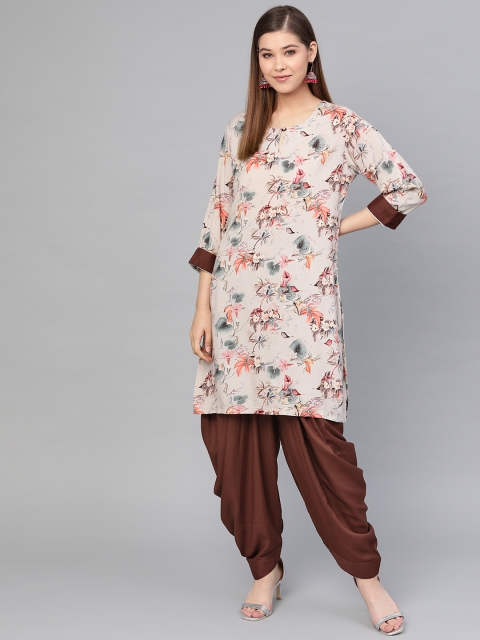 

Shree Women Off-White & Coffee Brown Printed Kurta with Dhoti Pants
