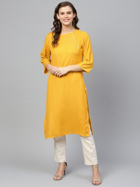 

Shree Women Yellow Solid Straight Kurta