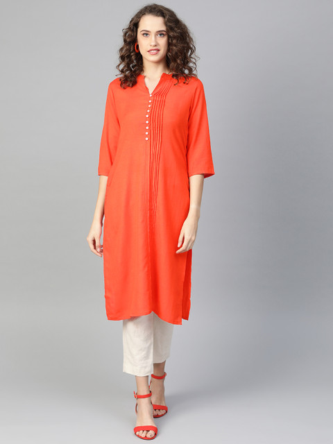 

Shree Women Orange Solid Straight Kurta