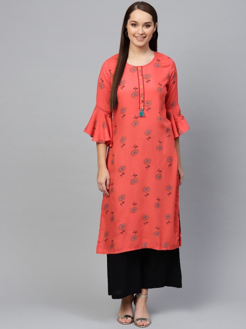 

Shree Women Pink & Blue Printed Straight Kurta