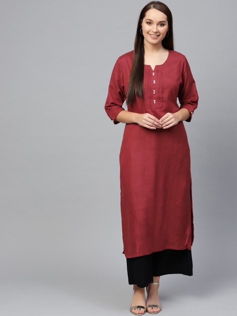 

Shree Women Maroon Solid Straight Kurta