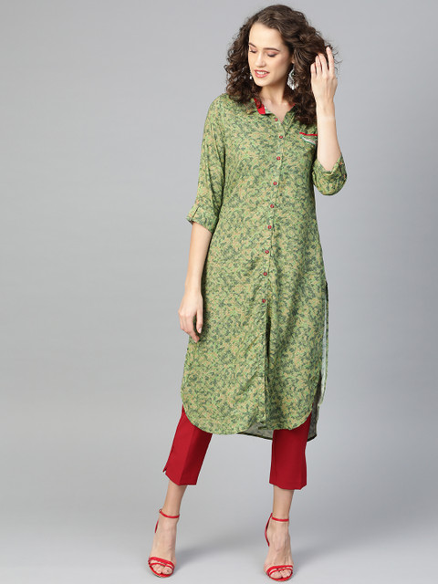 

Shree Women Green Printed Pathani Kurta