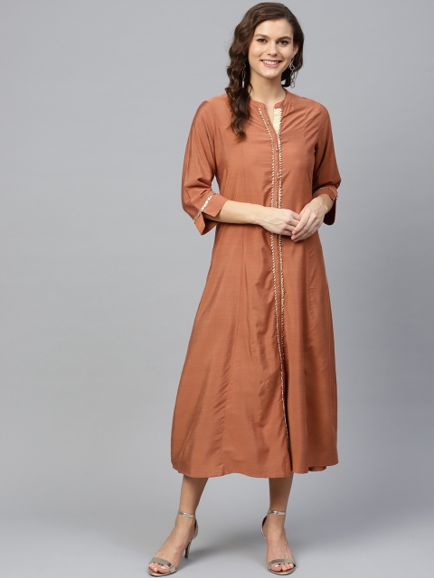 

Shree Women Rust Orange Solid A-Line Dress