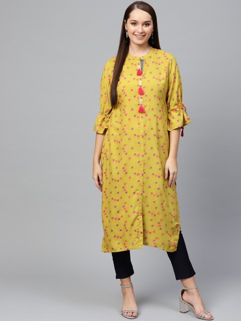 

Shree Women Green & Pink Printed Straight Kurta