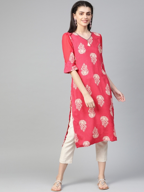 

Shree Women Pink & Beige Printed Straight Kurta