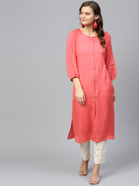 

Shree Women Pink Solid Straight Kurta