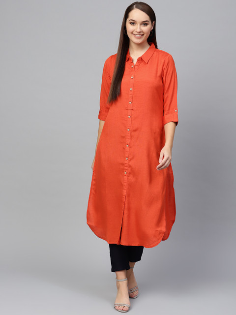 

Shree Women Orange Solid Pathani Kurta