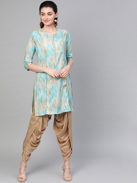 

Shree Women Blue & Beige Printed Kurta with Dhoti Pants