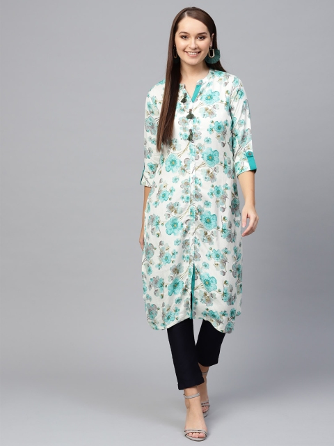 

Shree Women Off-White & Green Floral Print Straight Kurta