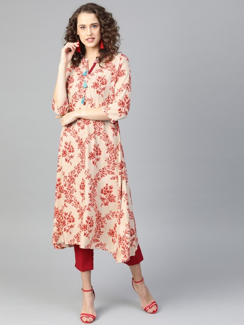 

Shree Women Off-White & Red Floral Print A-Line Kurta