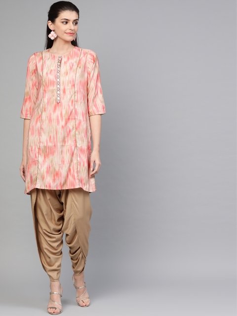 

Shree Women Peach-Coloured & Beige Printed Kurta with Dhoti Pants