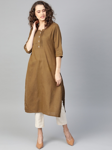 

Shree Women Olive Green Solid Straight Kurta
