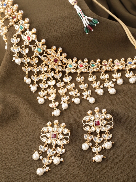 

Zobby Multi-Coloured Gold-Plated Kundan Studded & Beaded Handcrafted Jewellery Set