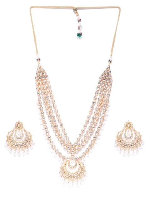 

Zobby Off-White Gold-Plated Handcrafted Kundan-Studded & Beaded Jewellery Set