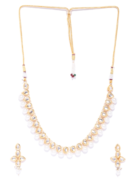 

Zobby Off-White Gold-Plated Handcrafted Kundan-Studded & Beaded Jewellery Set