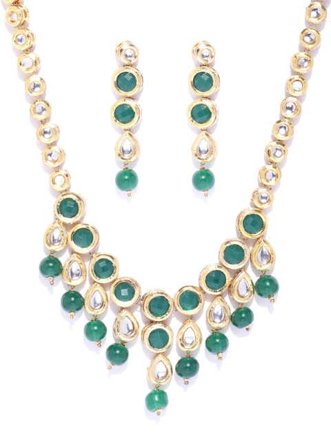 

Zobby Green Gold-Plated Handcrafted Kundan-Studded & Beaded Jewellery Set