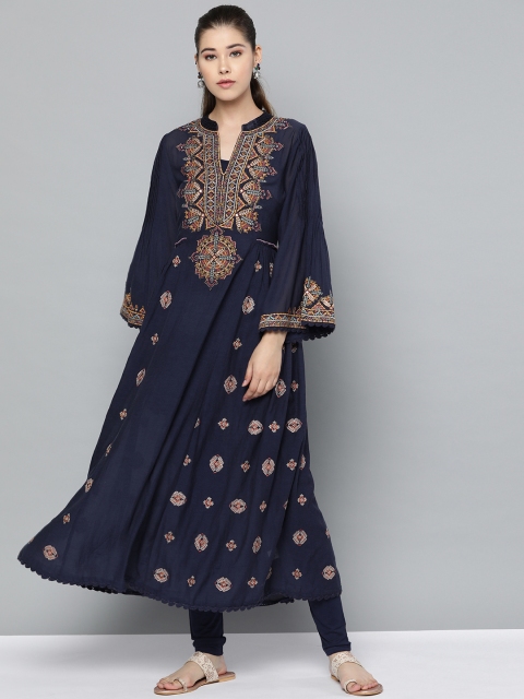

Ritu Kumar Women Navy Blue & Beige Embroidered Kurta with Leggings