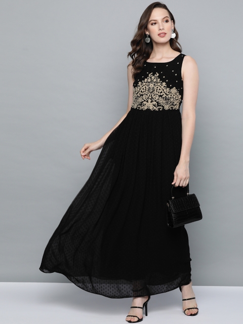 

Label Ritu Kumar Women Black & Beige Self Design Maxi Dress