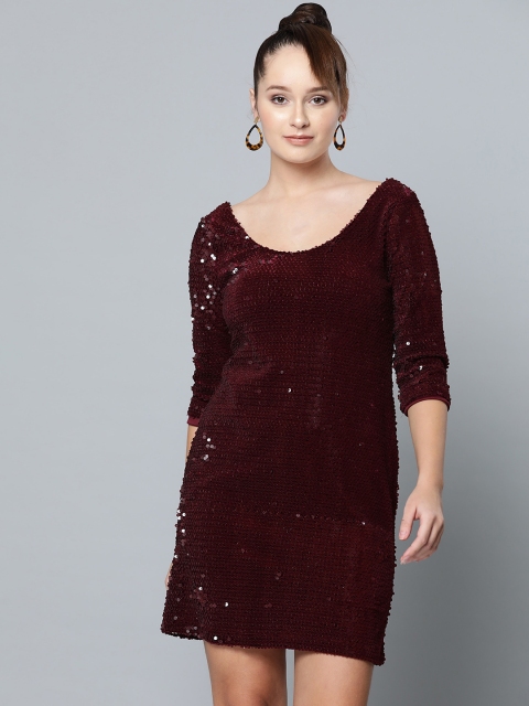 

Label Ritu Kumar Women Burgundy Embellished Sheath Dress