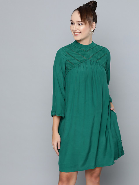 

Label Ritu Kumar Women Green Solid A-Line Dress