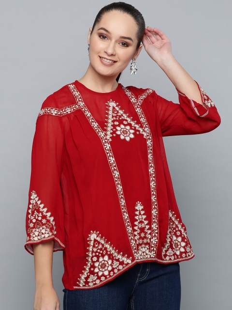 

Label Ritu Kumar Women Red Embroidered Top