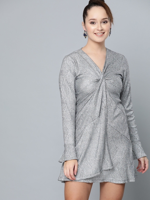

Label Ritu Kumar Women Silver Solid A-Line Dress