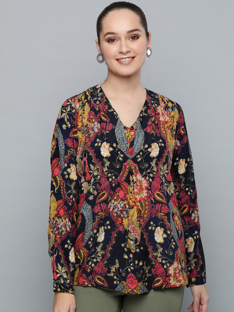 

Label Ritu Kumar Women Navy Blue & Pink Printed Top