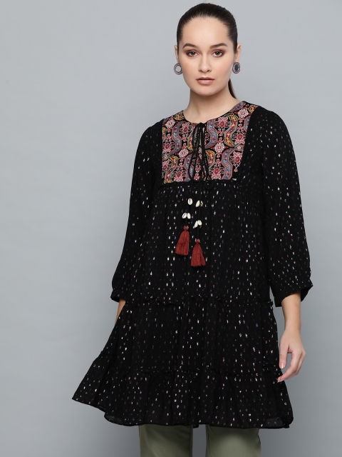 

Label Ritu Kumar Women Black Self Design Tunic