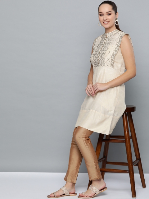 

Label Ritu Kumar Beige & Golden Embroidered Tunic With Camisole