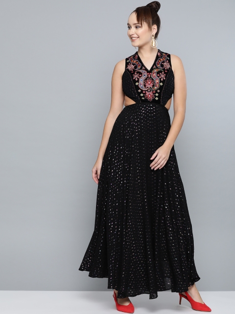 

Label Ritu Kumar Women Black Self Design Maxi Dress