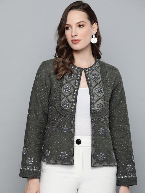 

Label Ritu Kumar Women Grey Embroidered Tailored Jacket