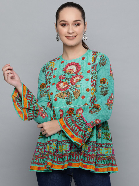 

Label Ritu Kumar Women Green Printed A-Line Top