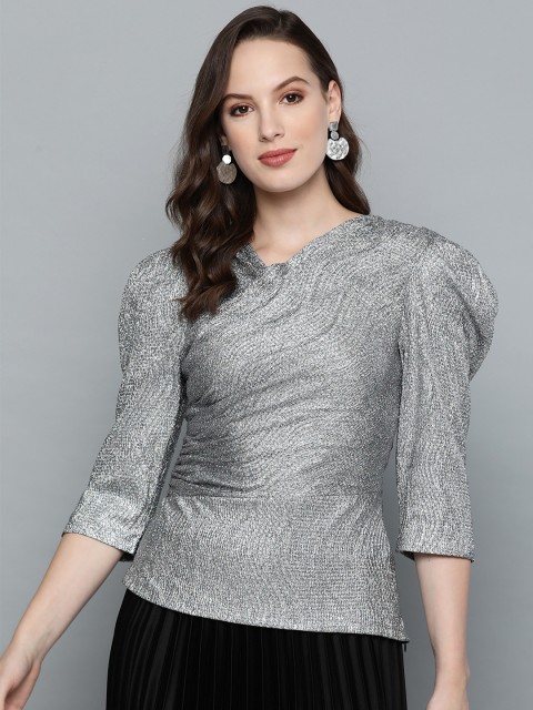 

Label Ritu Kumar Women Silver Self Design Top