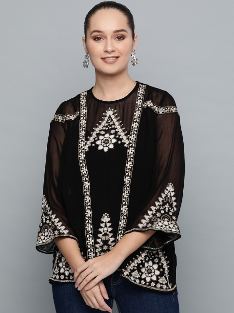 

Label Ritu Kumar Women Black Embroidered Top