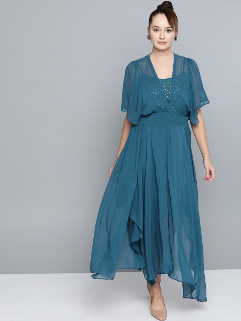 

Label Ritu Kumar Women Teal Blue Solid Layered Maxi Dress