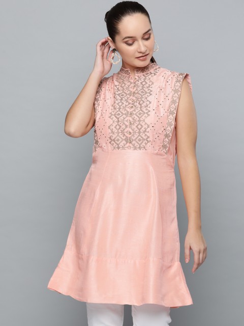 

Label Ritu Kumar Pink & Golden Embroidered Tunic With Camisole