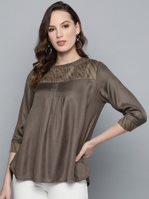 

Label Ritu Kumar Women Taupe Solid A-Line Top