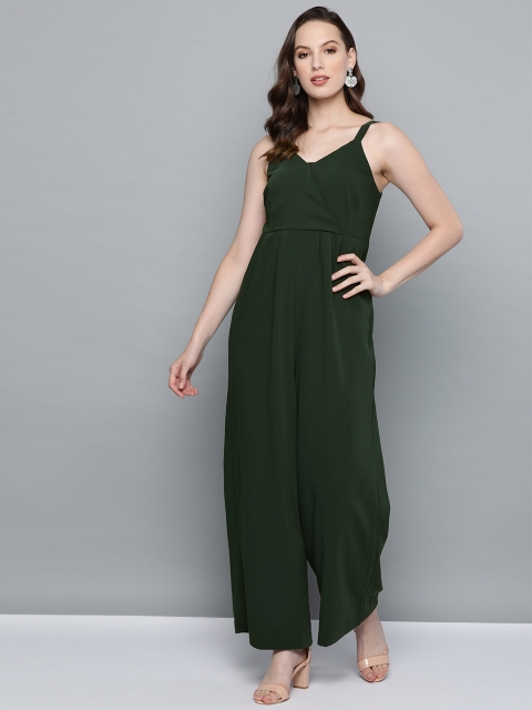 

Label Ritu Kumar Women Green Solid Basic Jumpsuit
