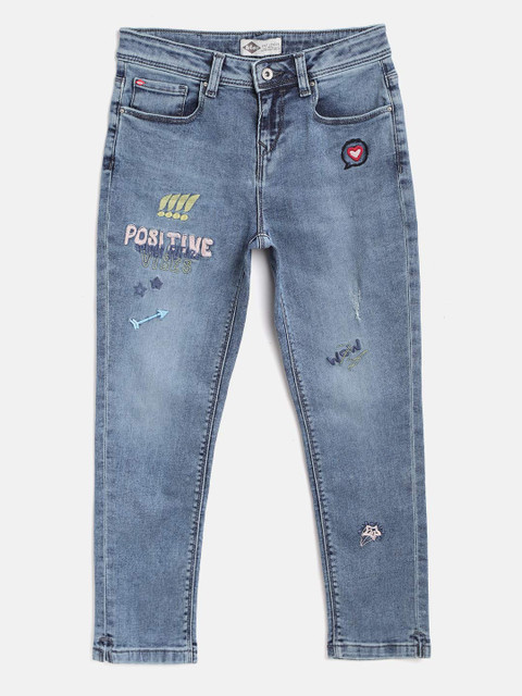

Lee Cooper Girls Blue Slim Fit Mid-Rise Low Distress Stretchable Crop Jeans