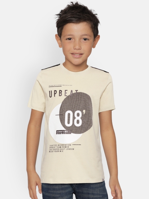 

Lee Cooper Boys Cream-Coloured Printed Round Neck Pure Cotton T-shirt