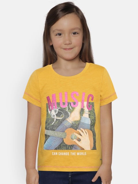 

Lee Cooper Girls Mustard Yellow Printed Round Neck T-shirt