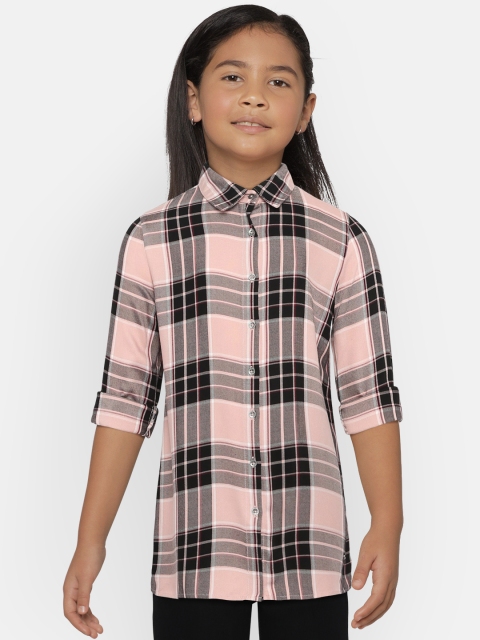 

Lee Cooper Girls Peach-Coloured & Black Checked Top