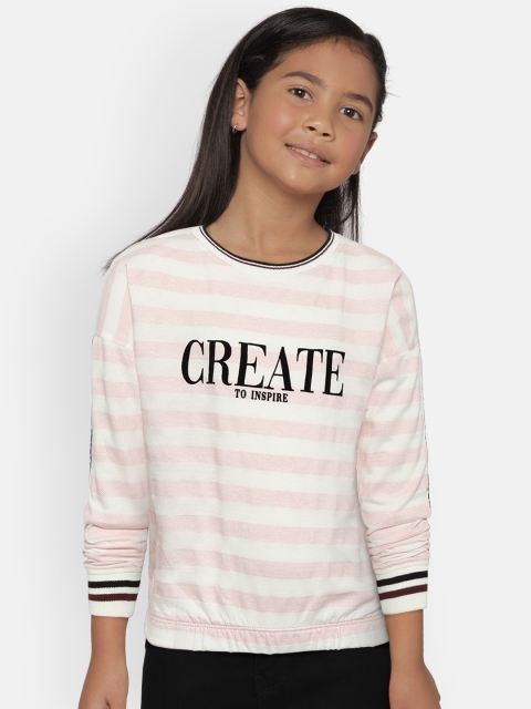 

Lee Cooper Girls White & Pink Striped Round Neck T-shirt