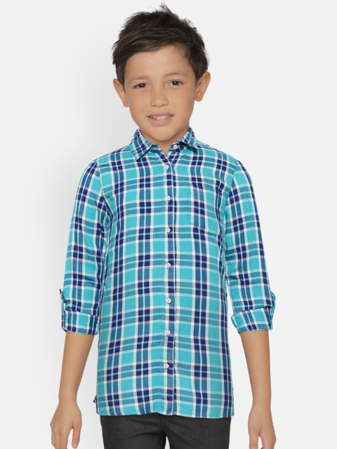 

Lee Cooper Boys Blue & White Regular Fit Checked Casual Shirt with Printed Back