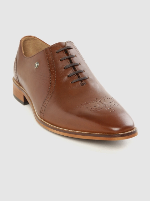 

Louis Philippe Men Tan Brown Solid Leather Formal Oxfords with Perforated Detail